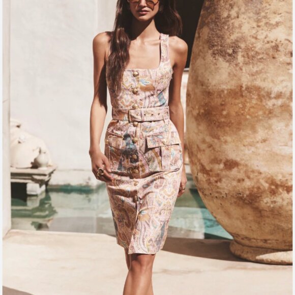 L'AGENCE Idy Button Front Tank Dress in Multi Western Paisley size 4 - Picture 2 of 3